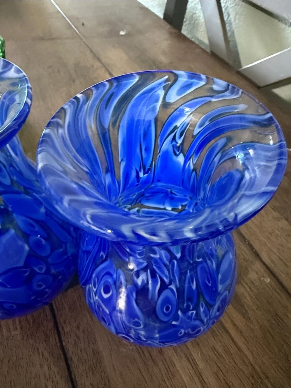 Hand-Blown Blue Art Glass Bud Vases - Pair 5 1/2''‎